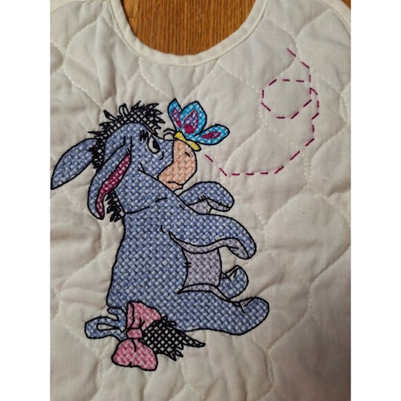 Nancy Christenson Eeyore Donkey Winnie-the-Pooh Hand Cross Stitch White Baby Bib - Picture 4 of 6